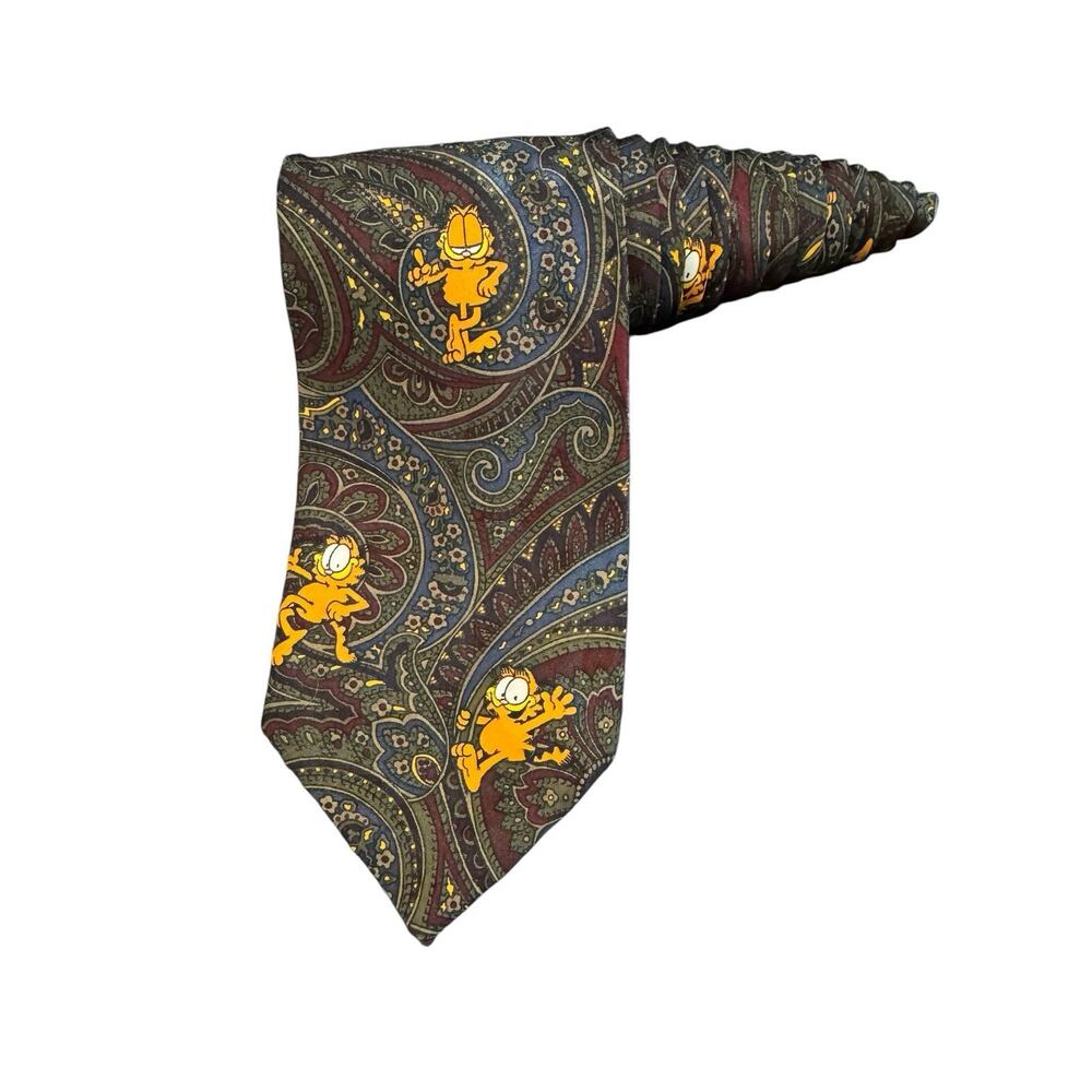 Paws Addiction Garfield Paisley Cartoon Vintage Novelty Necktie 100% Polyester